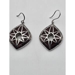 Vintage Sterling Silver Inlay Earrings Geometric Floral